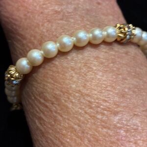 Vintage Pearl Bracelet with Gold Rhinestone Beads NWOT Olga